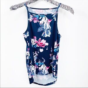 Blue Floral Print Tank Top Medium Boutique